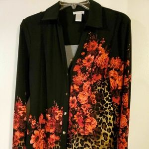 SOLD Cache leopard floral blouse top